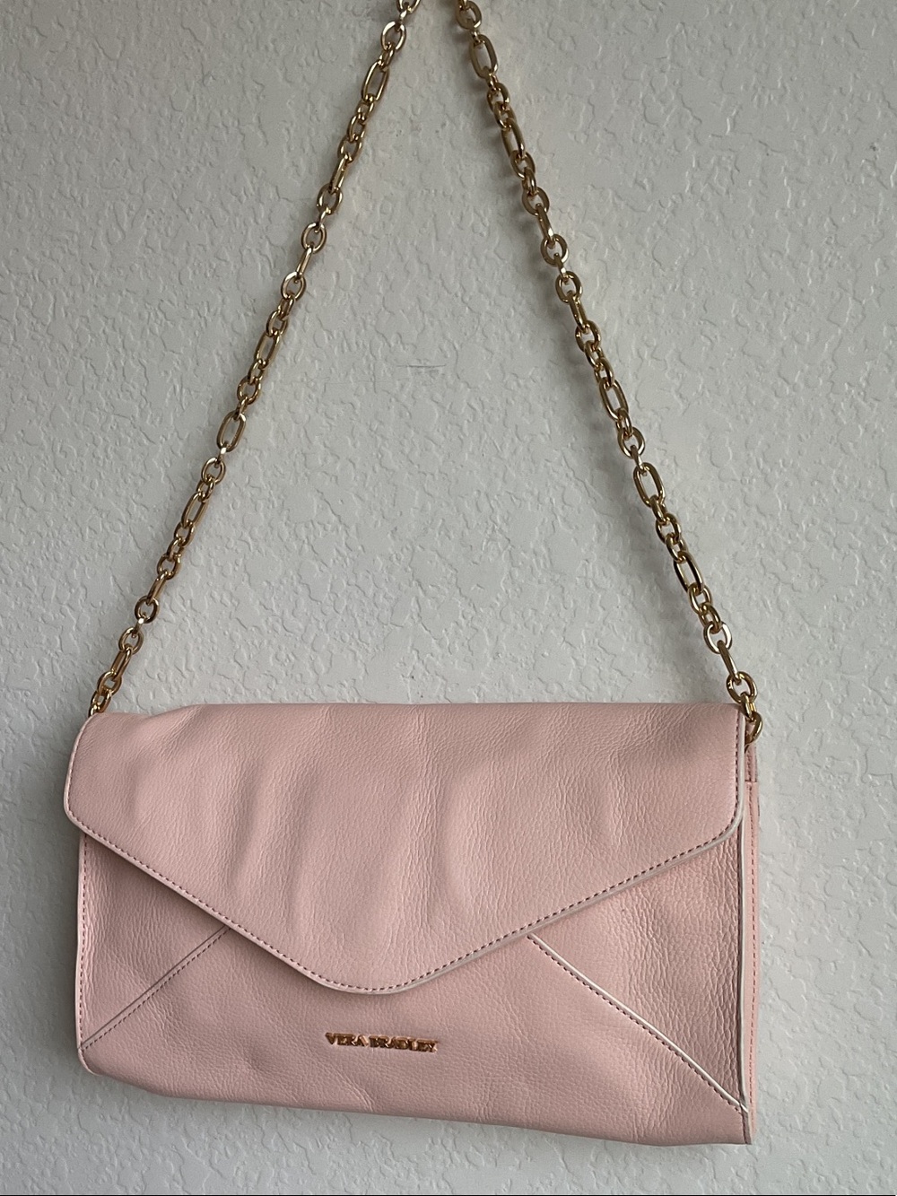 Vera Bradley Blush Pink Leather Chain HARPER Envelope Clutch Shoulder Bag